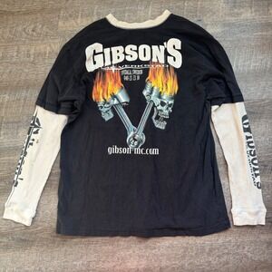 Biker Design Gibson's Werkstad Double Sleeve Skull Flame Long Sleeve Mens XL